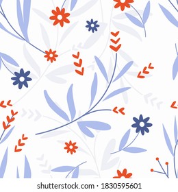 Red and blue flower vector illustration in flat style. Flower pattern good for wallpaper, decoration, ornament, fabric