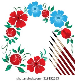 red and blue flowers with brushes for painting