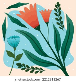 red and blue flowers garden pattern