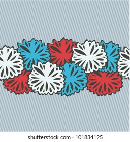 Red and blue flowers stripe. Background for gifts, arts, papers, invitation cards. Vintage decorative elements