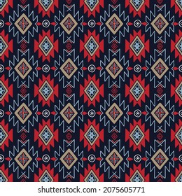 Red and Blue Folk Art Ethnic Motifs Vector Seamless Pattern