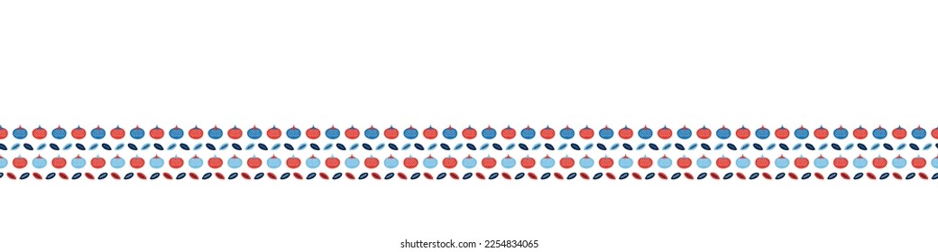 Rote und blaue volkstümliche Quiltvektorgrenze. Nahtlose Skandale in allen Bereichen für skurrile Flickenteppiche. 