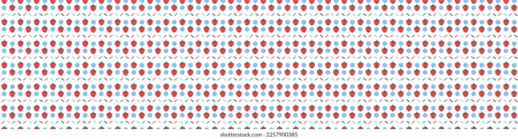 Red and blue folkart quilt vector border. Seamless scandi all over fabric for whimsical patchwork banner. 