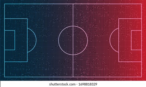 Red and Blue Football field on Digital Technology Background,vector.