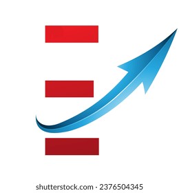 Red and Blue Futuristic Letter E Icon with a Glossy Arrow on a White Background