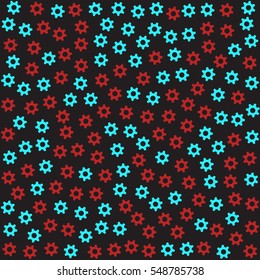red blue gears. black background. vector illustration.