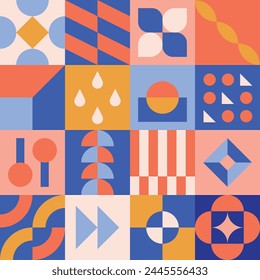 Arte geométrico rojo y azul - Vector de diseño de collage retro