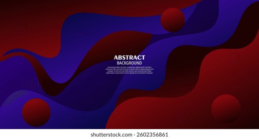 Red and blue geometric business banner design. Creative banner design with wave and circle shape as template. Simple design on dark horizontal banner. Vector Eps10