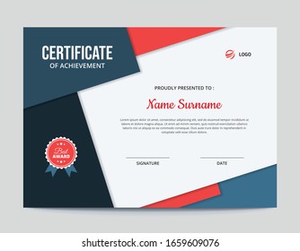 Diseño de certificados de formas geométricas rojas y azules