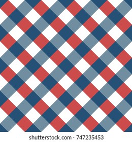 Red and Blue Gingham tablecloth pattern. Seamless Diagonal Rhombus/Squares Texture 
