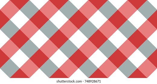 Red and Blue Gingham tablecloth pattern. Seamless Diagonal Rhombus/Squares Texture 