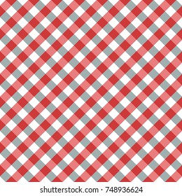 Red and Blue Gingham tablecloth pattern. Seamless Diagonal Rhombus/Squares Texture 