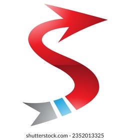 Red and Blue Glossy Arrow Shaped Letter S Icon on a White Background