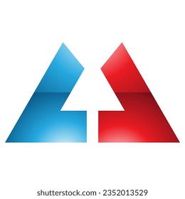Red and Blue Glossy Bold Letter U Icon with Straight Lines on a White Background