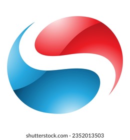 Red and Blue Glossy Circle Shaped Letter S Icon on a White Background