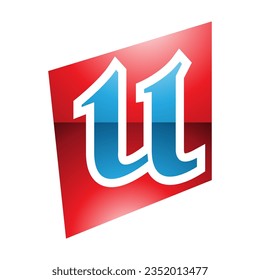 Red and Blue Glossy Distorted Square Shaped Letter U Icon on a White Background