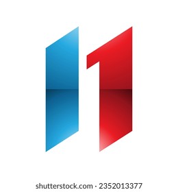 Red and Blue Glossy Letter N Icon with Parallelograms on a White Background