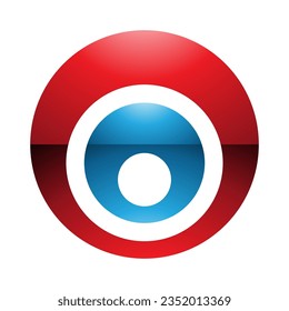 Red and Blue Glossy Letter O Icon with Nested Circles on a White Background