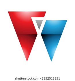 Red and Blue Glossy Letter W Icon with Triangles on a White Background