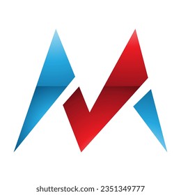 Red and Blue Glossy Pointy Tipped Letter M Icon on a White Background