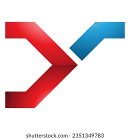 Icono de la letra Y del interruptor de carril brillante rojo y azul en fondo blanco