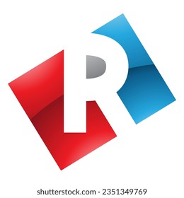 Letra roja y azul brillante rectángulo en forma de icono R en un fondo blanco
