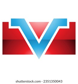 Red and Blue Glossy Rectangle Shaped Letter V Icon on a White Background