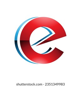 Red and Blue Glossy Round Layered Lowercase Letter E Icon on a White Background