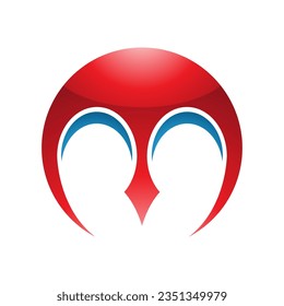 Red and Blue Glossy Round Letter M Icon with Pointy Tips on a White Background