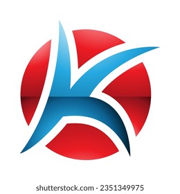 Red and Blue Glossy Round Pointy Letter K Icon on a White Background