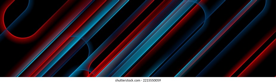 Red and blue glossy smooth lines abstract geometric background. Vector banner design