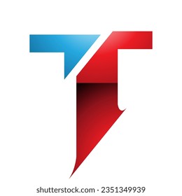 Red and Blue Glossy Split Shaped Letter T Icon on a White Background