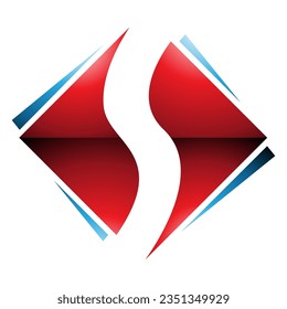 Red and Blue Glossy Square Diamond Shaped Letter S Icon on a White Background