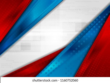 Red and blue glossy stripes abstract tech background. Vector design