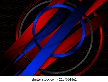 Red blue glossy stripes   rings abstract geometry background  Tech contrast vector design