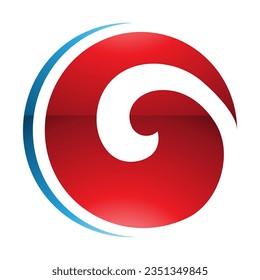 Red and Blue Glossy Whirl Shaped Letter O Icon on a White Background