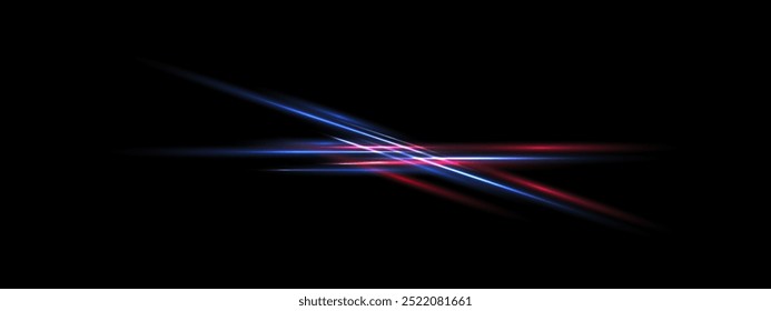 Red blue Glowing crossing light rays, neon Laser beam, abstract  background  with Shine effect on black. Futuristic divider overlay eps