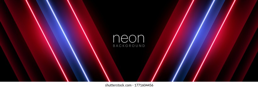 Red And Blue Glowing Neon Lights Line Abstract Banner Wallpaper Background Template. Vector illustration.