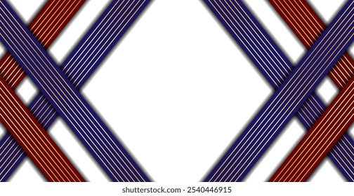 Marco De Líneas Rojas, Azules Y Doradas Sobre Fondo Blanco Con Espacio para texto. Anuncio de Tecnología. Fondo de pantalla de lujo. Ilustración vectorial. Digital. 3D. Celebración
