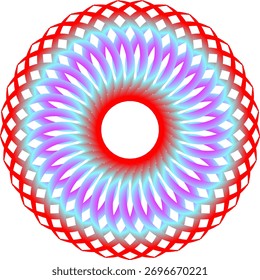 A red and blue gradient circular geometric pattern with a white center on a white background. Scalable vector format suitable for print and digital ...