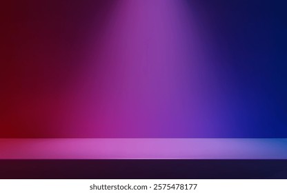 Red Blue Gradient Room with table surface. Product presentation template.