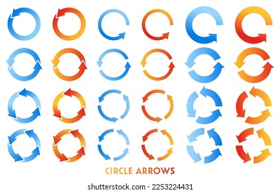 Conjunto de flecha giratoria redonda de gradiente rojo y azul.
Datos vectoriales fáciles de usar.