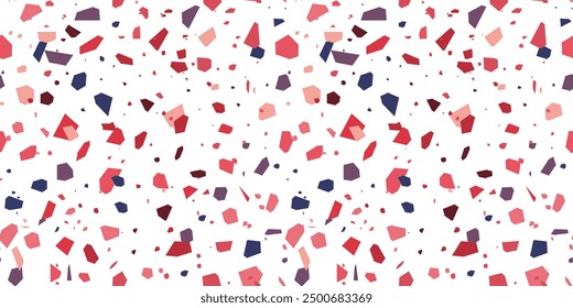 Suelo de terrazo de granito rojo y azul de textura sin costuras de Vector. Textura de mármol con fragmentos de piedra. Patrón en estilo clásico italiano. Baldosa minimalista moderna para la decoración de interiores.