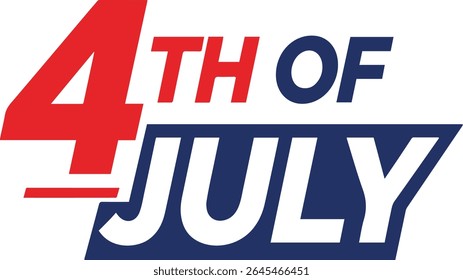 A red and blue graphic with "4TH OF JULY" text, featuring stylized stars and a horizontal line element, all on a white background.