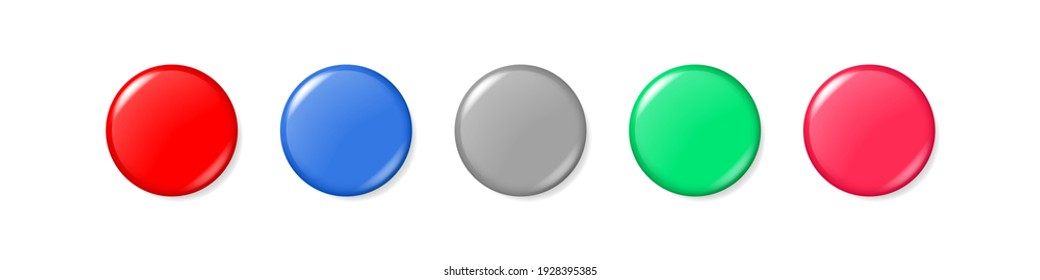 Red, blue, gray, green, pink blank button colorful set, badge vector realistic buttons collection. Mockup isolated web push item graphic illustration.