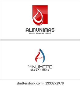 Red blue gray line art square droplets bright combination mark logo design concept suitable for industry drink healthy production
