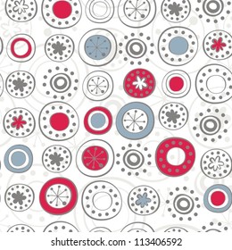 red blue gray rows of snowflakes on white  background seamless pattern