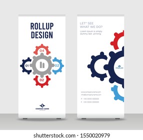 Red blue gray settings infographic Shapes Modern Exhibition Advertising Trend Business Roll Up Banner Stand Poster Brochure flat design template creative concept. colorful infographic roll Up EPS