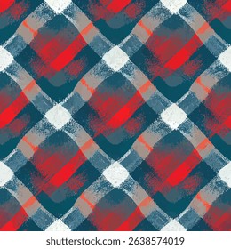 Red, blue, and gray tartan plaid in an ombre effect, grunge lines ikat pattern, striped seamless pattern, Vector illustration background for print the paper.