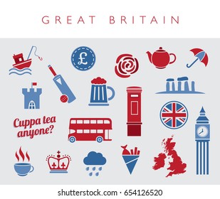 Red and blue Great Britain icon vector set. Flat icons for web and mobile
